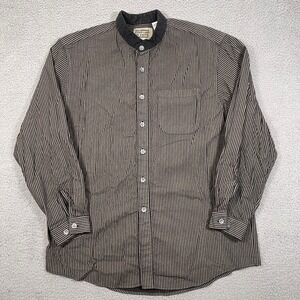 Frontier Classics Shirt Mens L Black Gray Striped Cowboy Western Band Collar